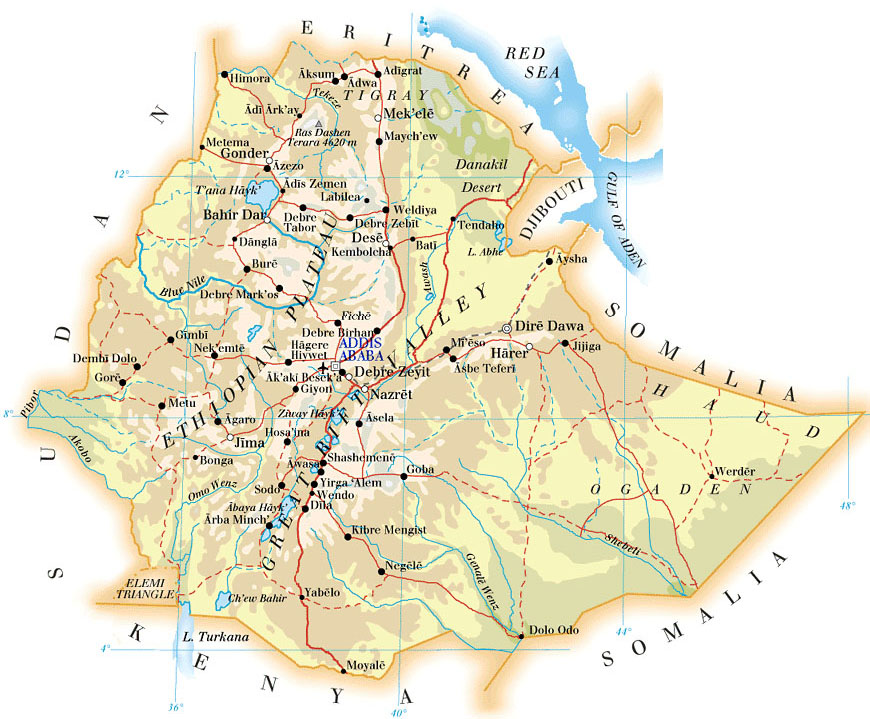 physique carte du ethiopie